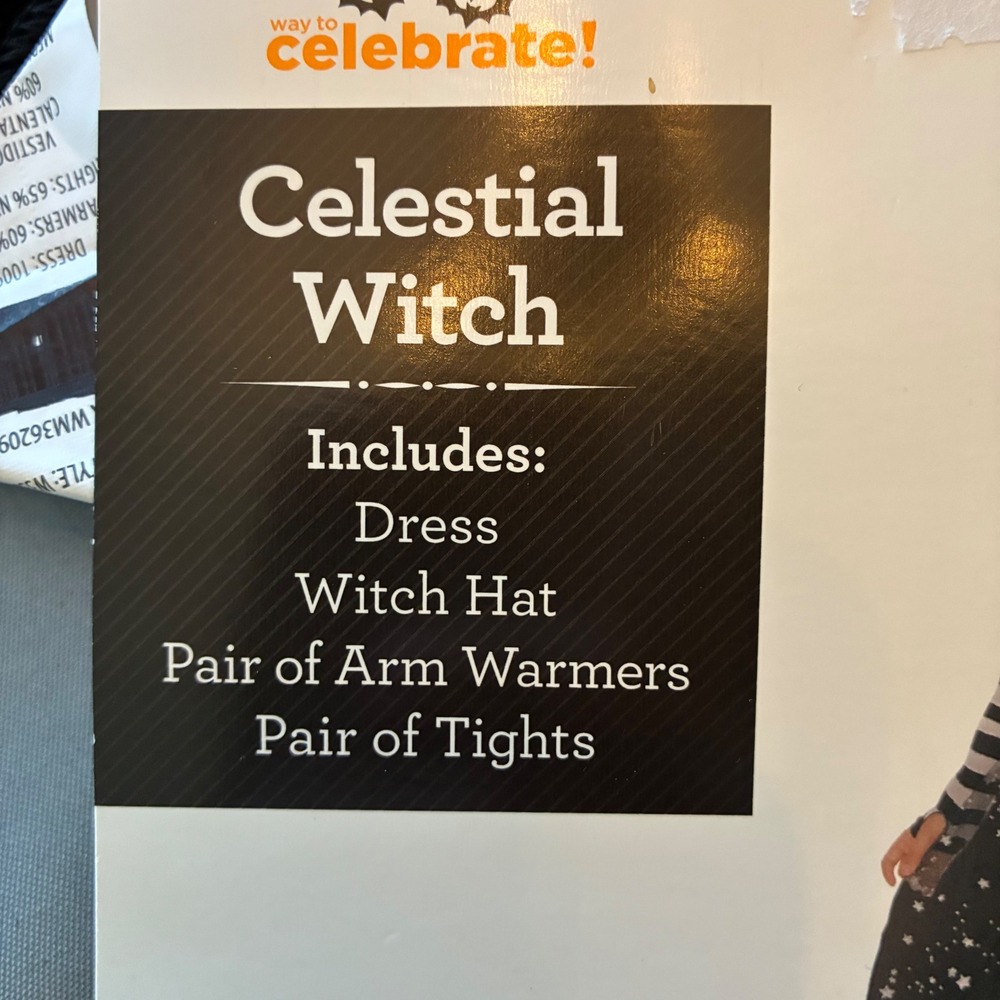 Way to Celebrate Celestial Witch Costume Girls Large 10/12 Black Silver Star 4pc - Picture 5 of 9